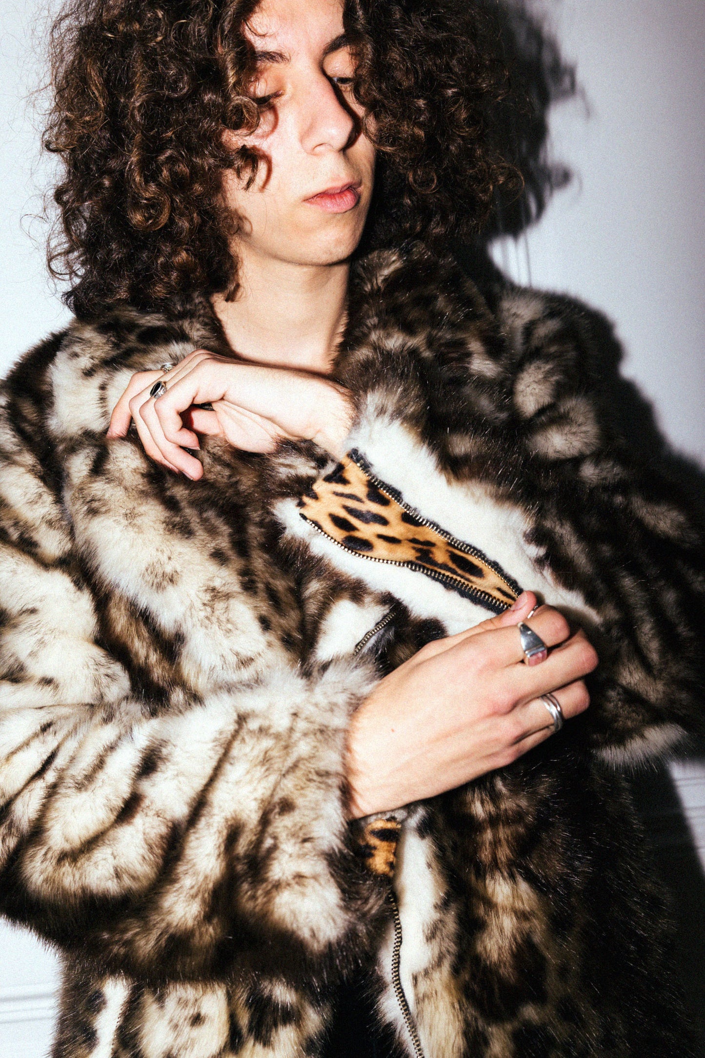 Fur Biker Jacket Snow Leopard