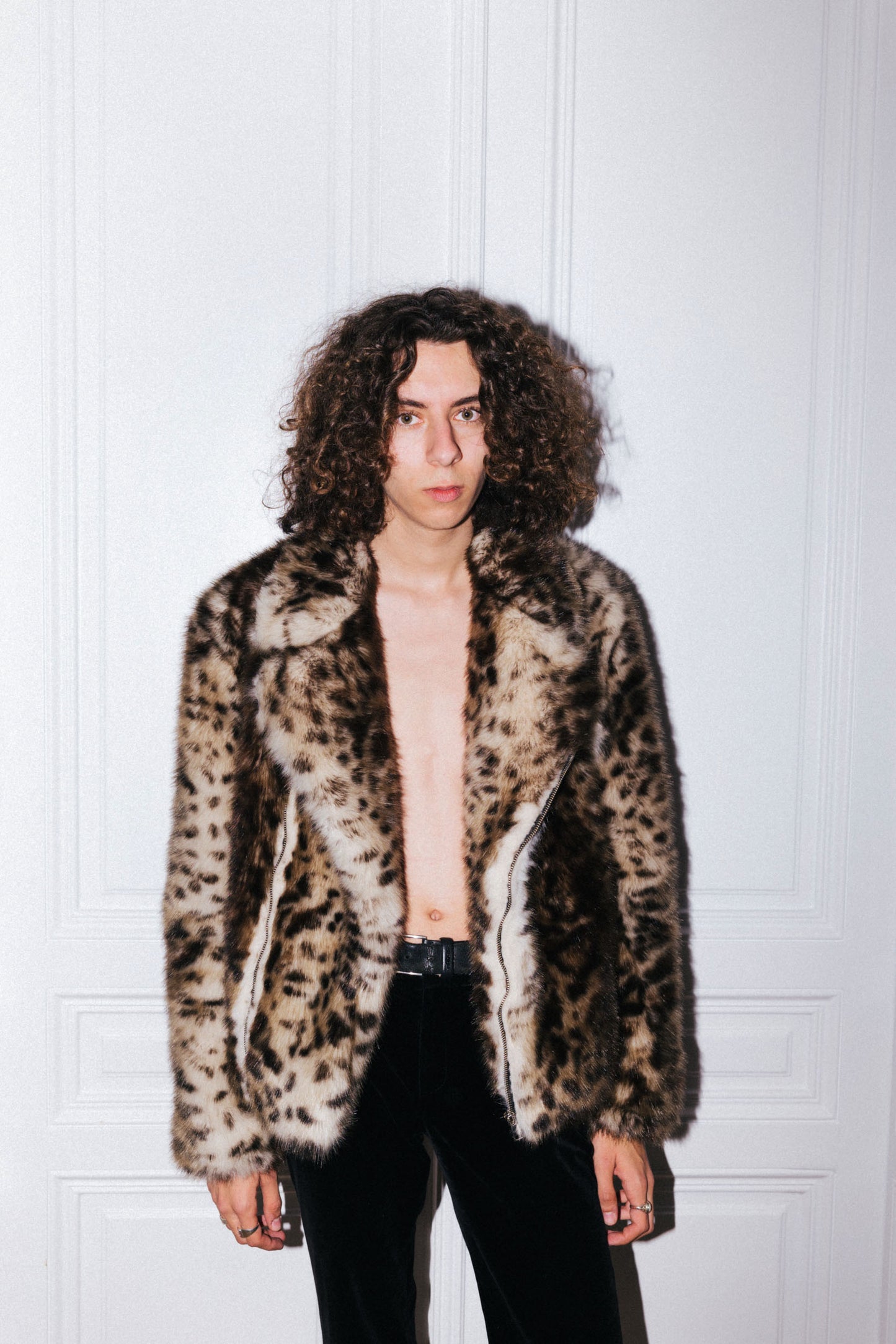 Fur Biker Jacket Snow Leopard