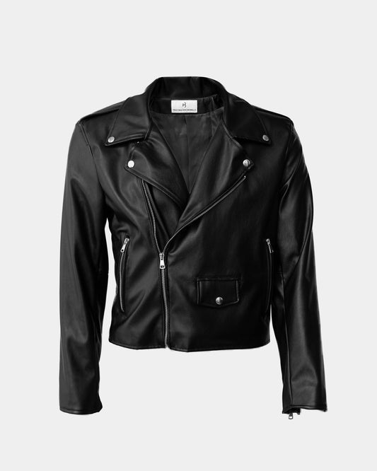 Leather Biker Jacket with Sequin Logo